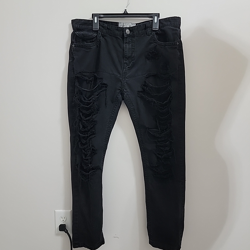 L.A.B. DISTRESSED SLIM STRAIGHT JEANS Size 40X 32 Men Black EUC